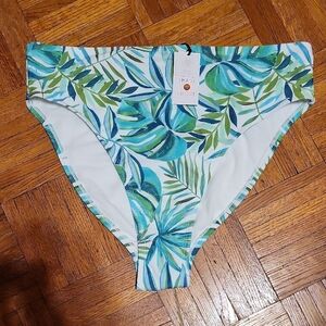 Shade & Shore Leafy Green and Blue Bikini Bottom SIZE 14/16 NWT